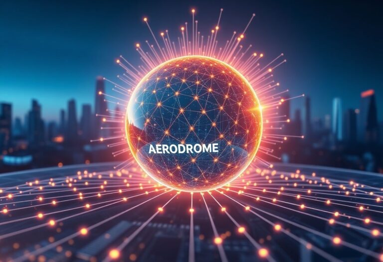 Editorial illustration for: Aerodrome Finance Climbs 13% as Base Network Activity Lifts DeFi Volumes