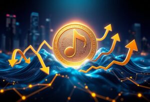 Editorial illustration for: Audiera Surges 73% as Music-Fi Token Posts $105M in Daily Volume