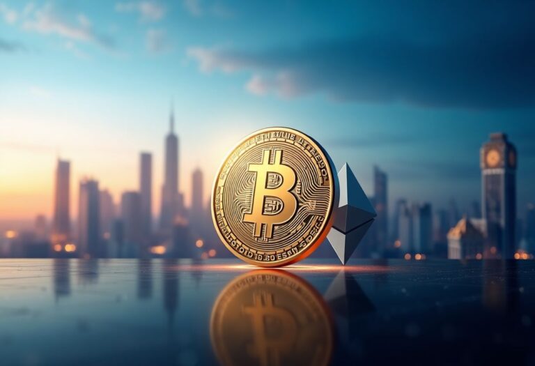 Editorial illustration for: Bitcoin and Ether Pull Back as Iran Ceasefire Bets Lift Equities