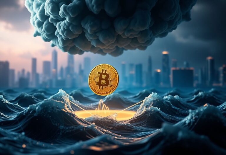 Editorial illustration for: Bitcoin Falls to $79,000 as Iran Missile Report Sends Crypto Markets Lower