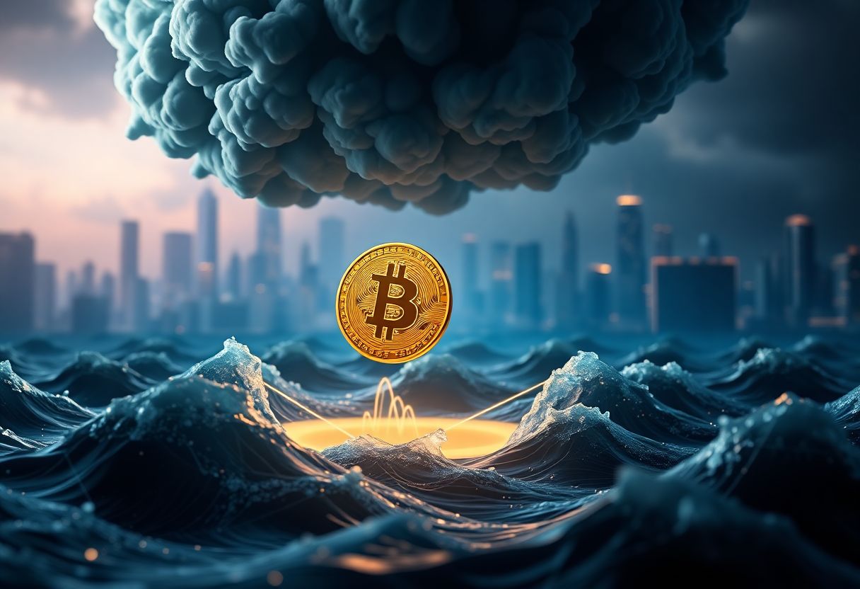 Editorial illustration for: Bitcoin Falls to $79,000 as Iran Missile Report Sends Crypto Markets Lower