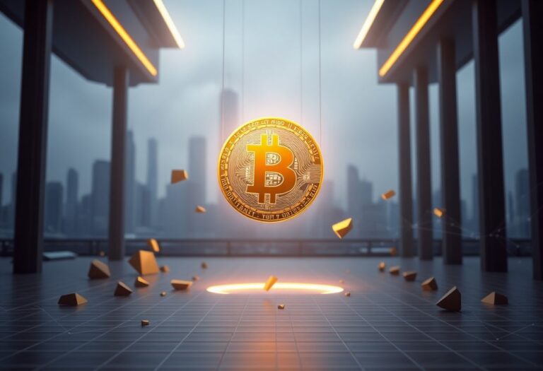 Editorial illustration for: Bitcoin Holds Near $76,600 as Moody's Downgrade and Tech Selloff Weigh on Risk Assets