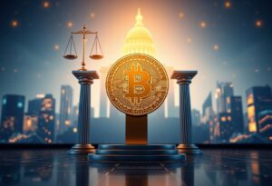 Editorial illustration for: Bitcoin Surges to $82,000 as CLARITY Act Clears Senate Committee