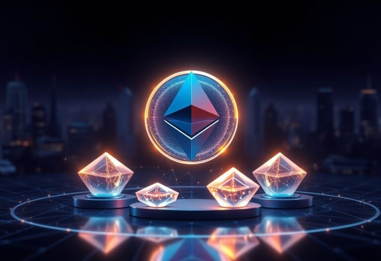 Editorial illustration for: Ethereum's DeFi Market Share Falls to 53% as Solana, Base, and BNB Chain Capture Ground