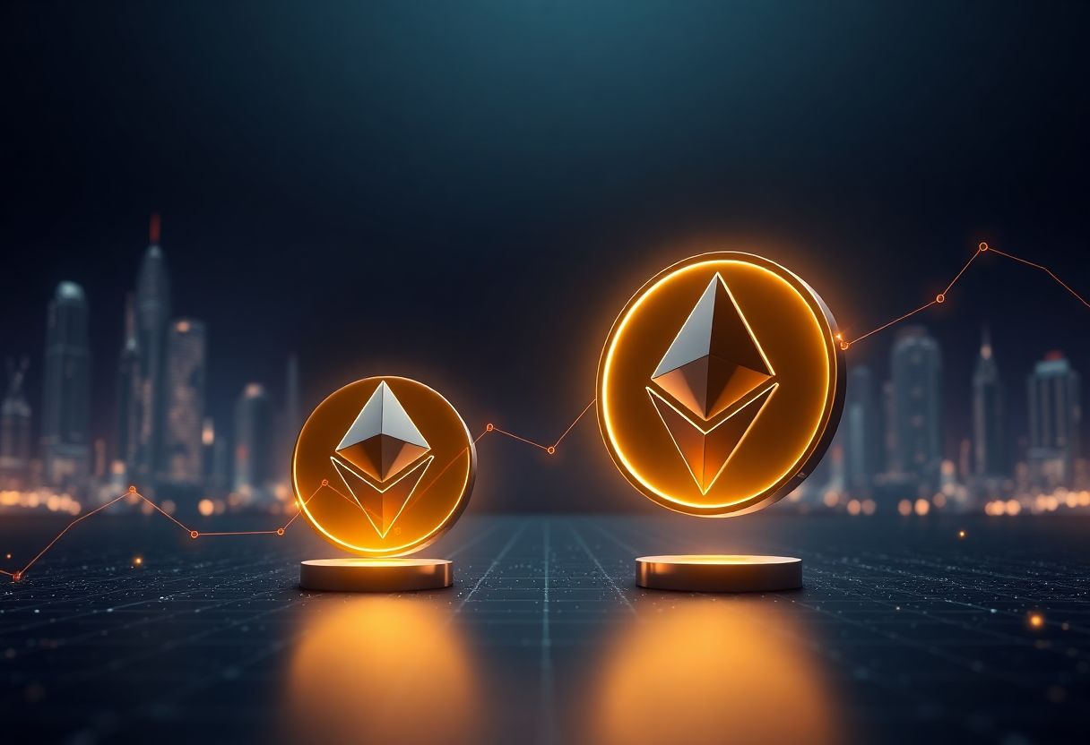 Editorial illustration for: Ethereum Trails Bitcoin by 35% Over 12 Months as the ETH/BTC Ratio Tests Support