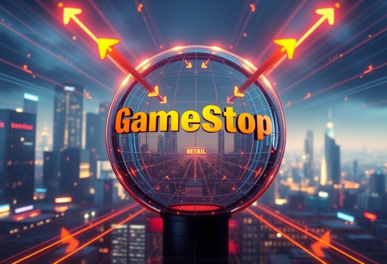 Editorial illustration for: GameStop Makes $55.5 Billion Bid for eBay in Move That Would Reshape Retail Commerce