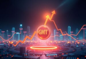 Editorial illustration for: GMT Surges 20% While the Rest of Crypto Sells Off
