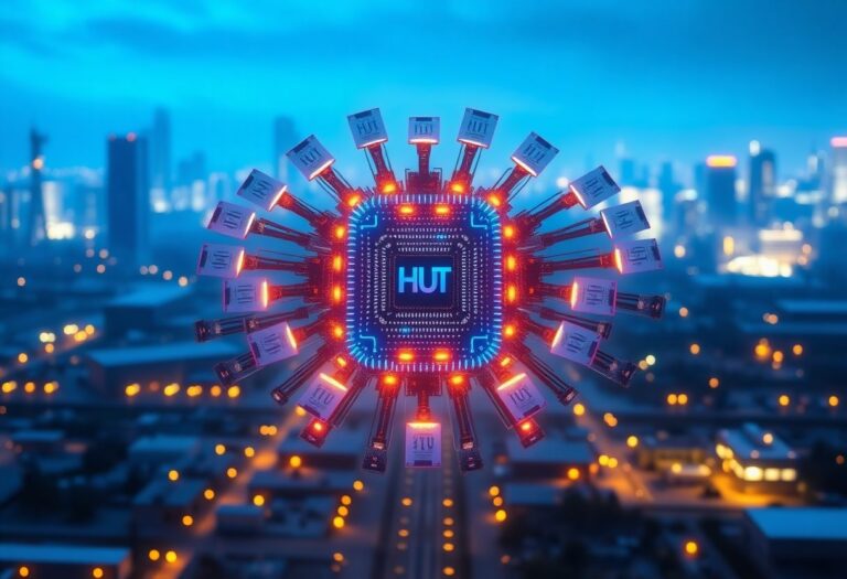 Editorial illustration for: Hut 8 Closes $3.25 Billion in Investment-Grade Notes for River Bend Data Center