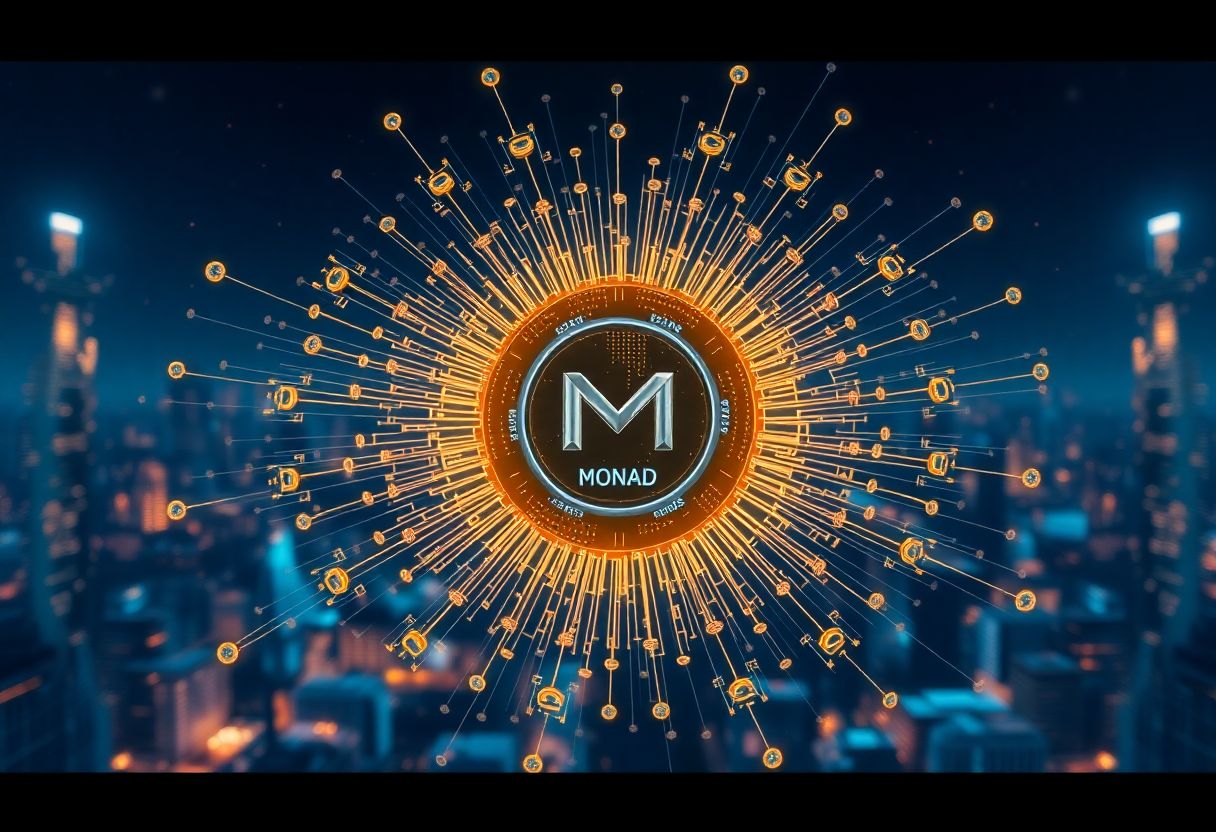 Editorial illustration for: Monad Targets High-Throughput EVM Compatibility as MON Token Holds $127 Rank