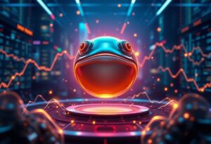 Editorial illustration for: Pepe Has Become One of the Most Traded Meme Coins in Cryptocurrency