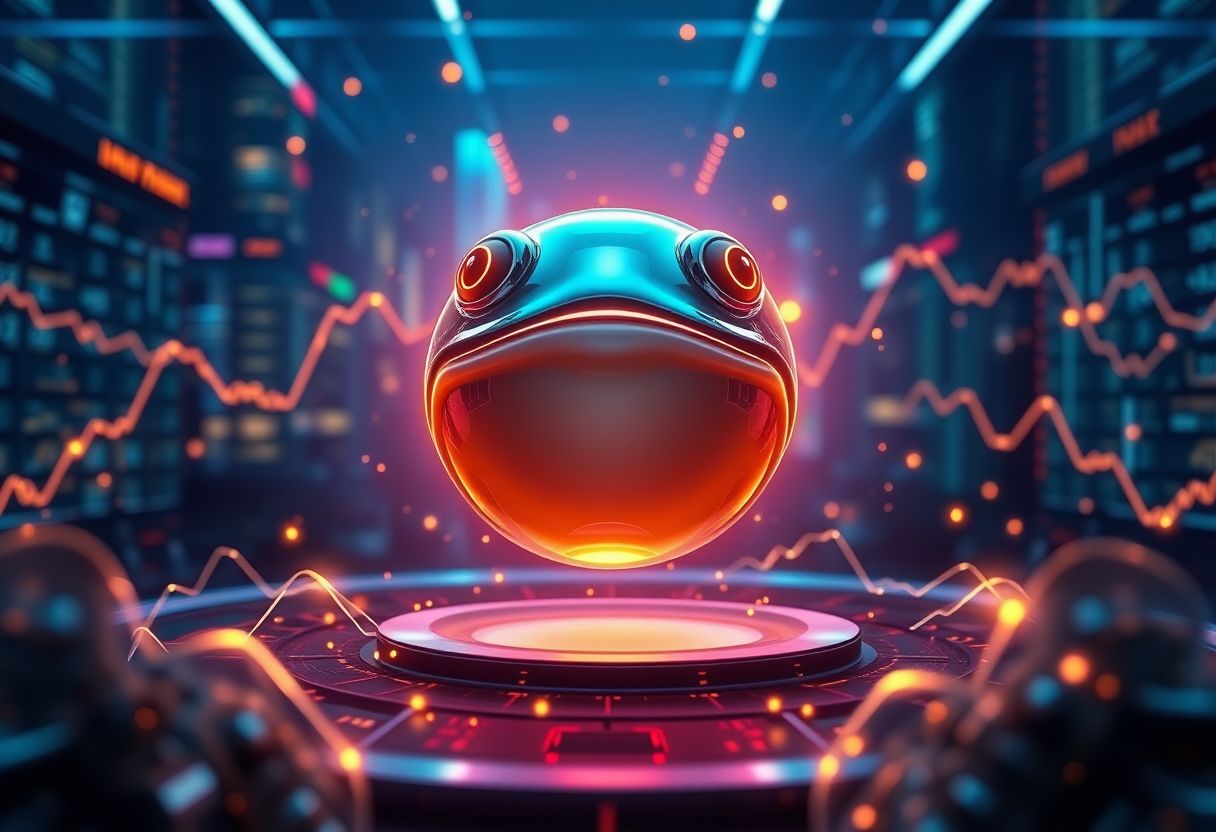 Editorial illustration for: Pepe Has Become One of the Most Traded Meme Coins in Cryptocurrency