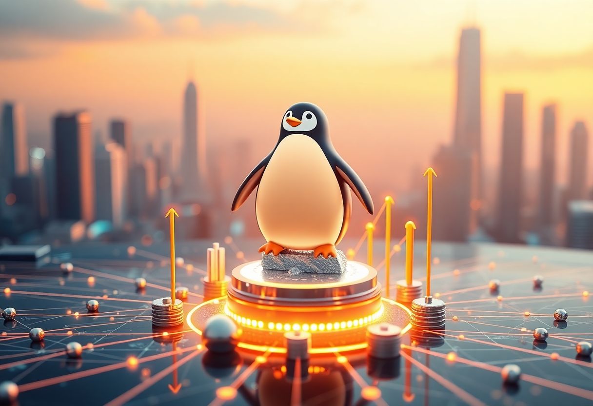 Editorial illustration for: Pudgy Penguins and the PENGU Token Show How NFT Communities Build Financial Infrastructure