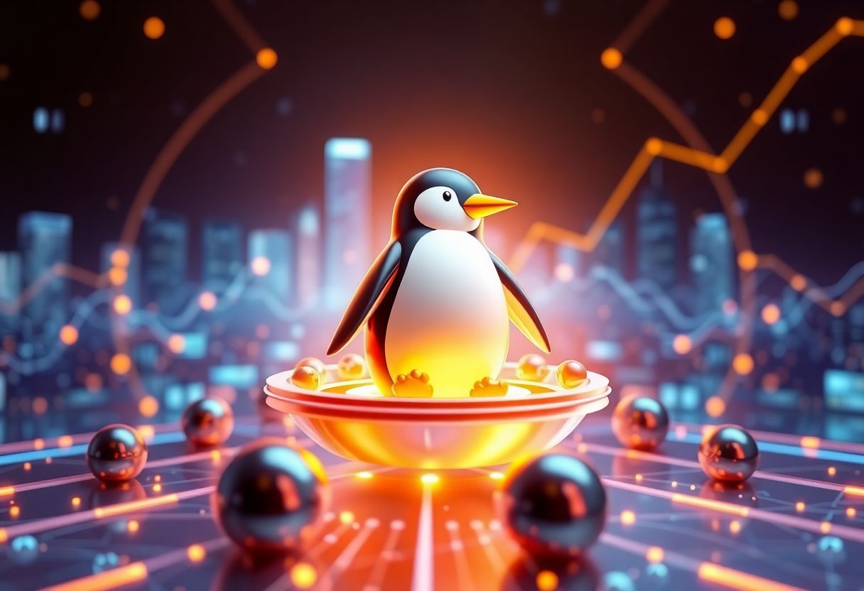 Editorial illustration for: Pudgy Penguins PENGU Gains 6% as NFT-Origin Token Posts $309 Million in Daily Volume