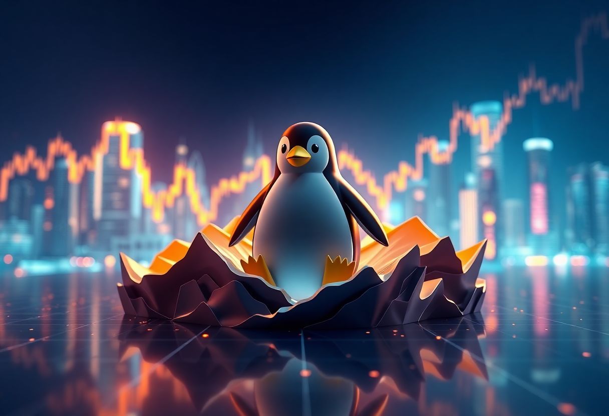 Editorial illustration for: Pudgy Penguins PENGU Token Falls 4.5% as NFT Meme Tokens Face Broader Pressure