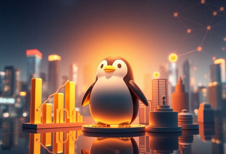 Editorial illustration for: Pudgy Penguins PENGU Token Trends as NFT Brand Builds Crypto Infrastructure