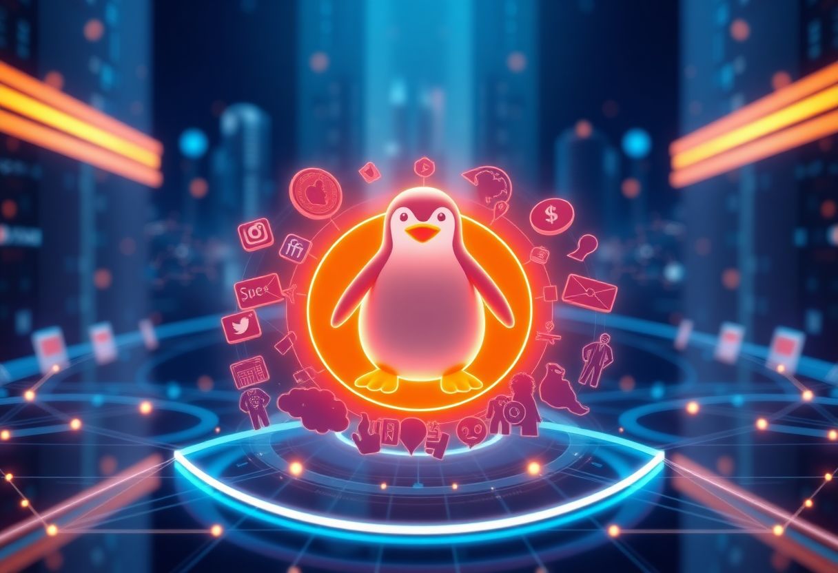 Editorial illustration for: Pudgy Penguins Rides Cultural Flywheel as Pengu Posts $85M in Volume