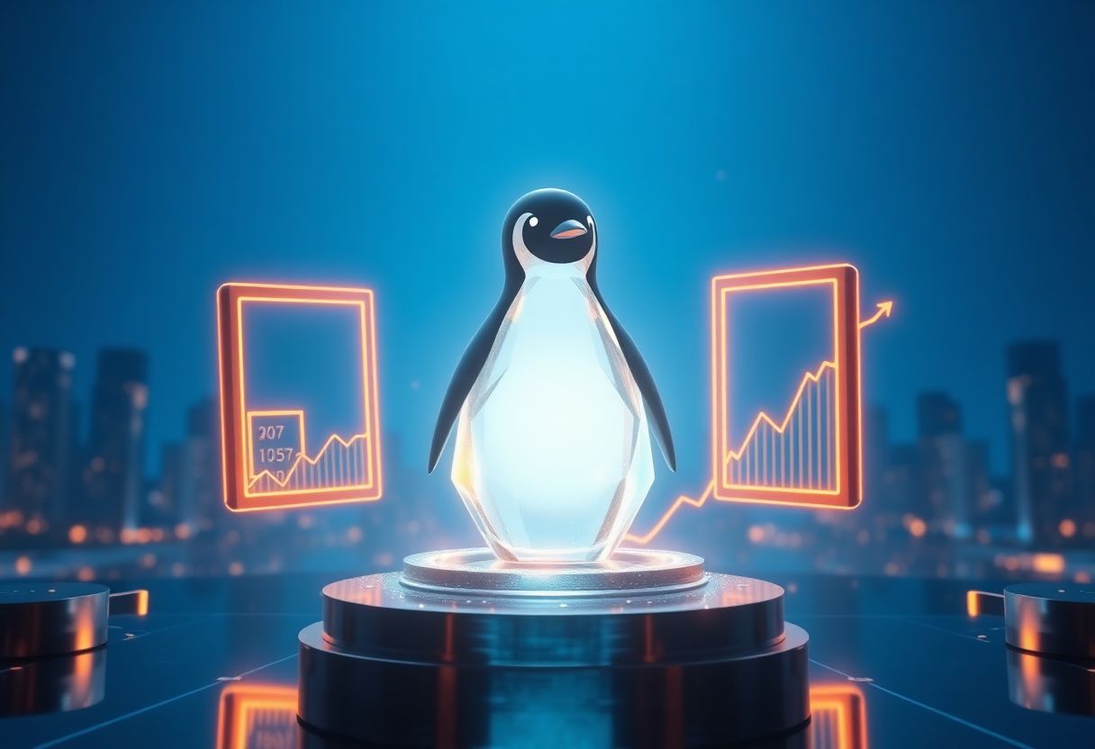 Editorial illustration for: Pudgy Penguins Token Climbs 2% as PENGU Trends Amid NFT Floor Price Surge