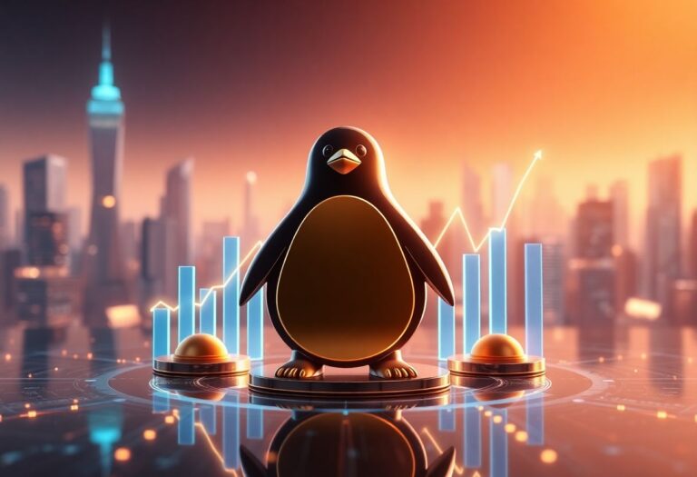 Editorial illustration for: Pudgy Penguins Token Climbs 5% as NFT Brand Crosses $100M in Daily Volume