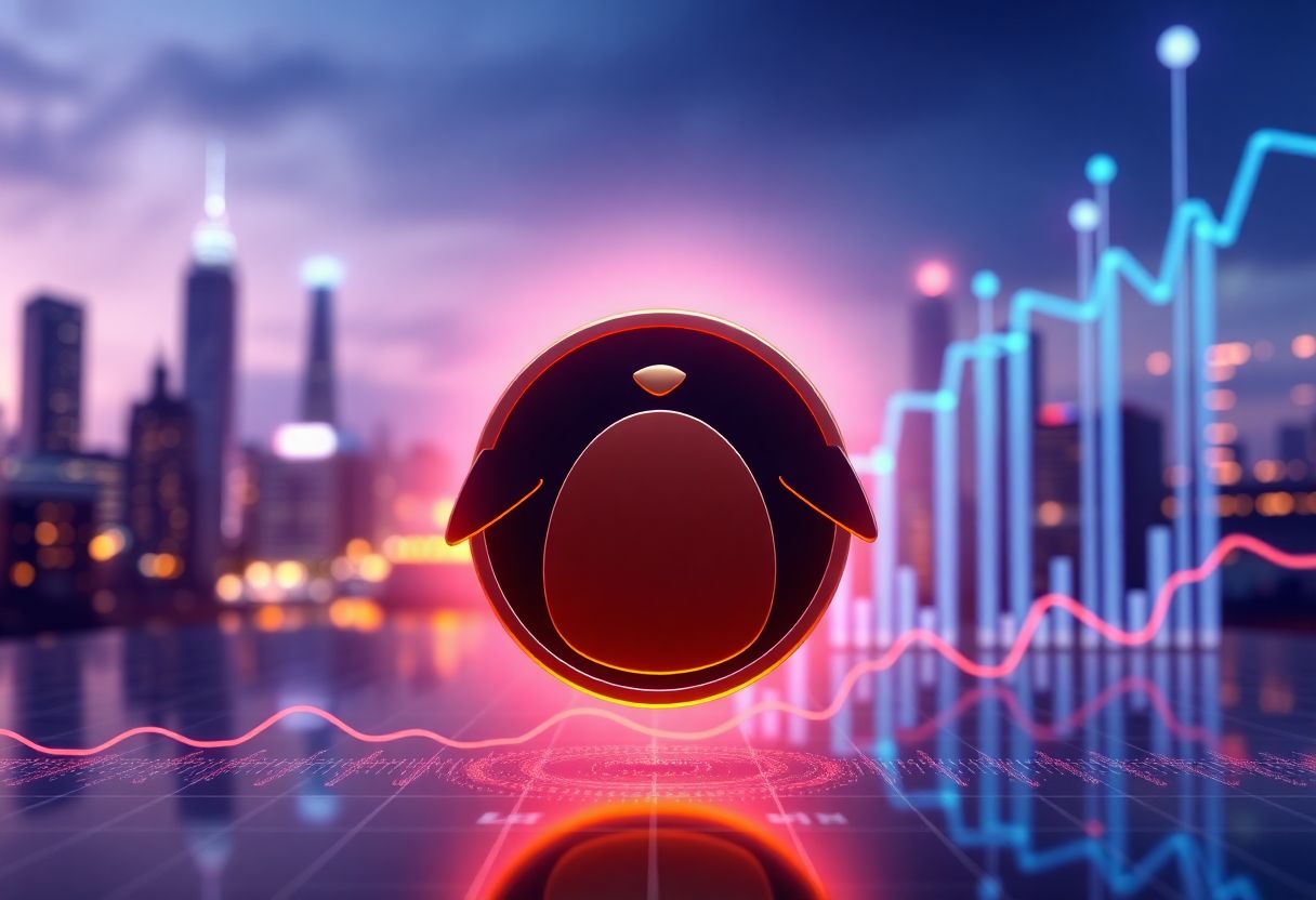 Editorial illustration for: Pudgy Penguins Token Dips 3.5% as NFT-Backed Cryptocurrency Tests $612 Million Market Cap