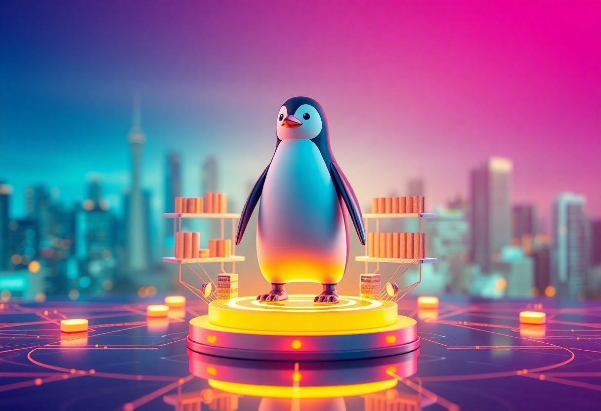 Editorial illustration for: Pudgy Penguins Token Gains 4% as NFT Brand Pursues Mainstream Consumer Reach