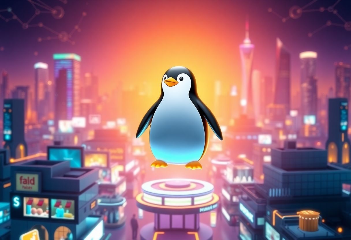 Editorial illustration for: Pudgy Penguins Token Holds Near $0.01 as the NFT Brand Pushes Into Mainstream Commerce