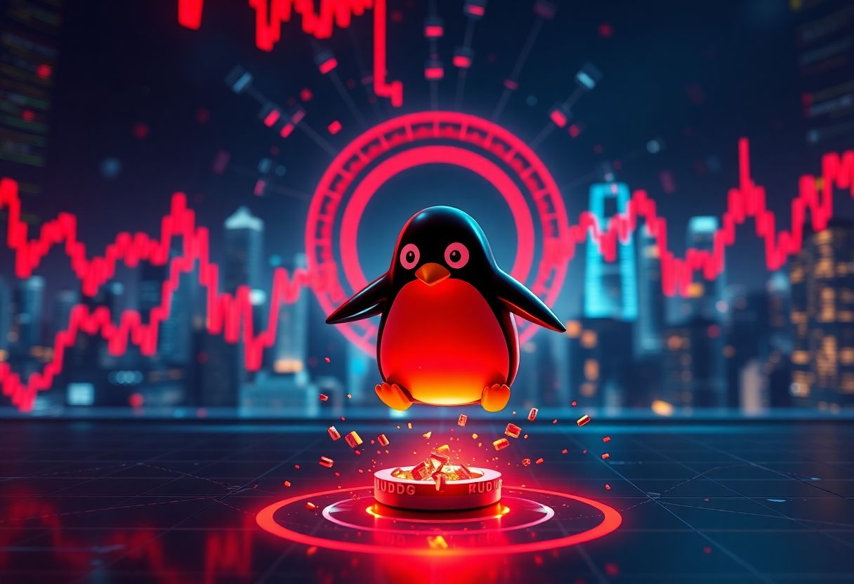 Editorial illustration for: Pudgy Penguins Token Slides as NFT-Adjacent Tokens Lead Selloff