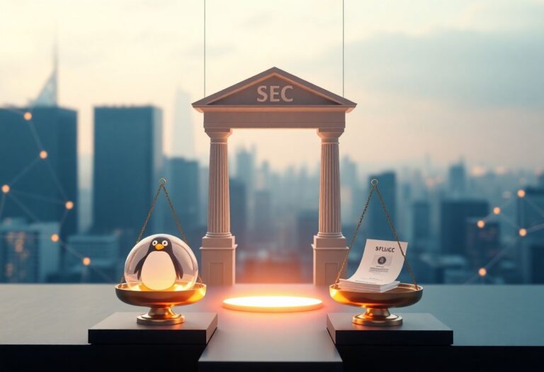 Editorial illustration for: SEC Delays Ruling on Pudgy Penguins and T. Rowe Crypto ETFs