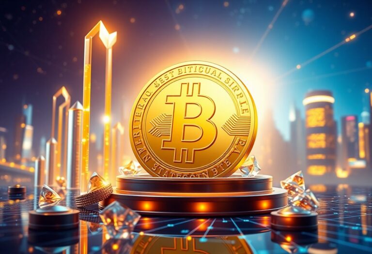 Editorial illustration for: Strategy Holds More Than 4% of All Bitcoin as BTC Trades Near $77,000