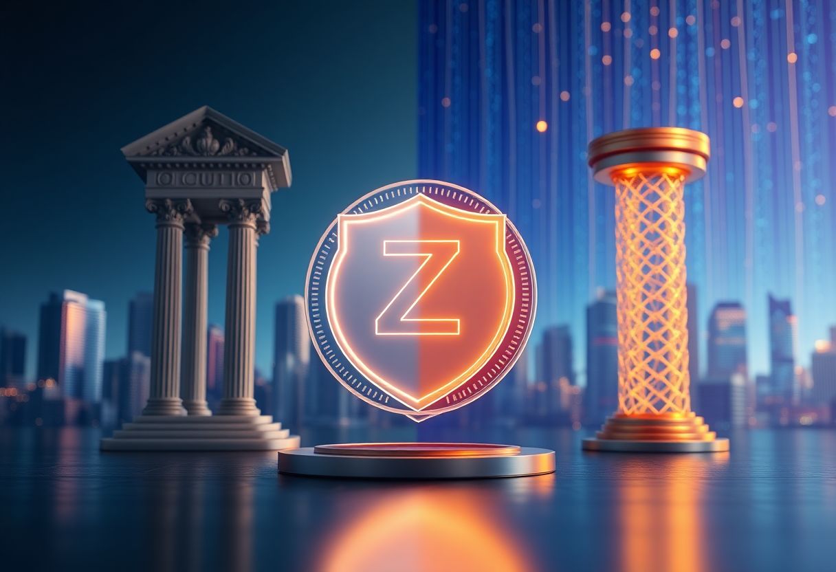 Editorial illustration for: Zcash at a Crossroads: the Privacy Coin That Predates GDPR but Still Fights for Exchange Listings