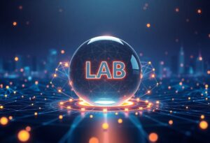 Editorial illustration for: LAB Surges 15% as Decentralized Science Token Draws $96M in Volume