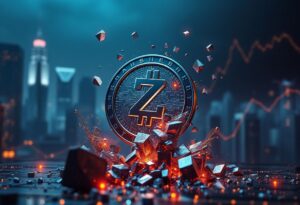 Editorial illustration for: Zcash Craters as Privacy Coin Selloff Deepens